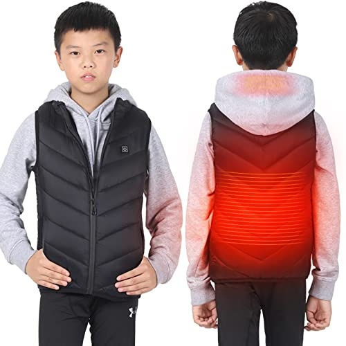 Gilet Chauffante USB Enfants Veste Chauffant avec 3 Zones de Chauffage Blouson Sans Manche Manteau avec 3 Température Réglable Outerwear Hiver Thermique Imperméable Vêtements pour Camping Ski Moto