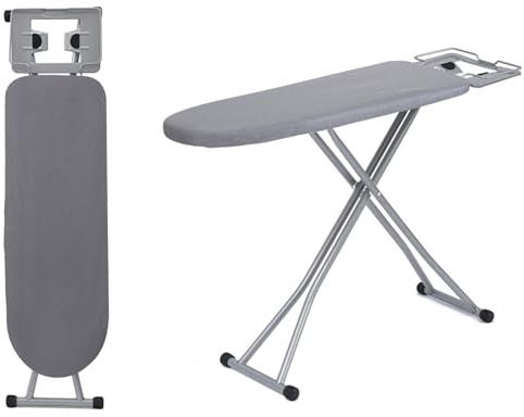 Folding Ironing Board 125x30cm - Adjustable Height (65-78cm) with Anti-Skid Feet, Silicone Iron Rest & Safety Lock, Durable Cotton Cover Lightweight Foldable Iron Board for Home Use (Gray)