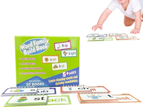 Livre pour la construction de familles de mots - Jouet éducatif pour apprendre les lettres, cartes d'apprentissage avec mots intéressants - Pour l'école maternelle, la salle de classe à la maison, les