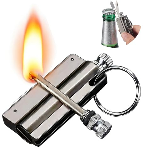 Permanent Match - Nyckelring Utomhus bärbar eldstartare, for camping & överlevnad | Nödbrandtändningsanordning(Silver)