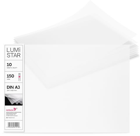 Netuno 10x Transparentpapier Weiß DIN A3 29,7x42 cm 150g LumiStar | Papier durchsichtig für Bascetta-Sterne, Laternen & Fensterbilder zum Selbstgestalten
