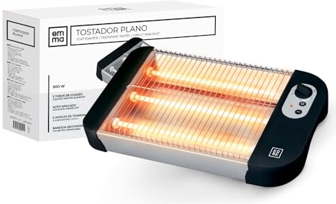 EMMA Tostador Plano Negro, 900W, 35x21x6.5 cm