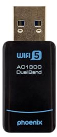 Phoenix | Adaptador WiFi USB AC1300 Dual Band 2.4G/5G | 1300Mbps Alta Velocidad | Chip RTL8812CU | Plug & Play Windows | Negro