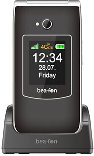 Beafon, SL645, LTE 4G, Silverline, seniormobiltelefon SOS nödsamtalsknapp, hopfällbar mobiltelefon, XXL inre skärm 7,11 cm/XXL färgytterskärm 1,77 tum (4,49 cm), kamera 3,0 MP, silver