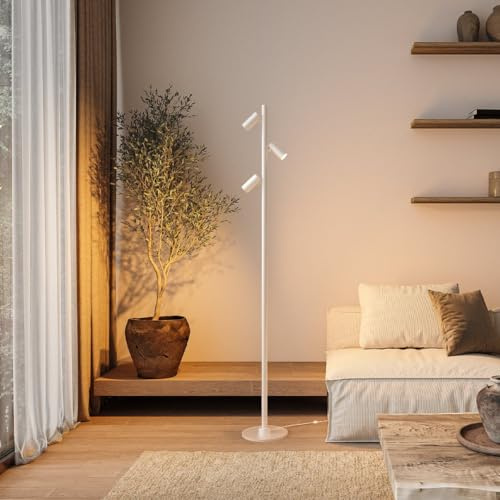 NEONA ARCA 7 LED Stehlampe mit Click & Connect-System, Modulare Stehleuchte 160 cm mit 3x 360° Spot & Beam, Warmweiß 2700K Wohnzimmer Leseleuchte (Weiß)