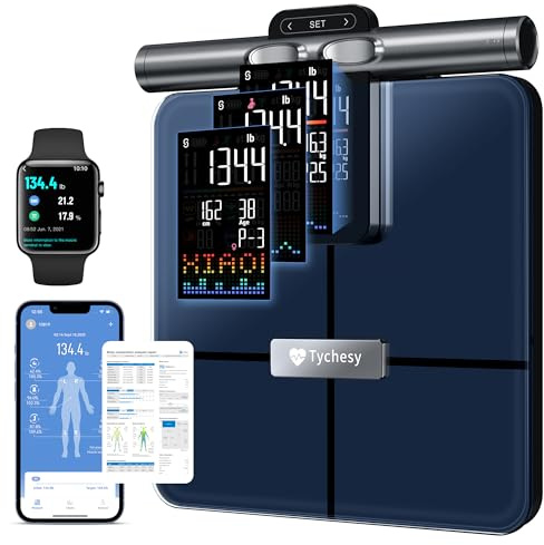 Tychesy Pèse-personne Impédancemètre Connecté à 8 Électrodes | Balance Connectée Bluetooth avec Analyse Segmentale du Corps, 20+ Indicateurs