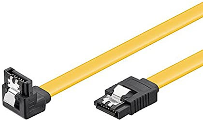 goobay SATA 3 Kabel 0,5m, mit 90 Grad gewinkeltem Stecker & Clip, 6 Gbit/s Datenkabel für SSD, HDD, Festplatte, Motherboard, gelb - 95020