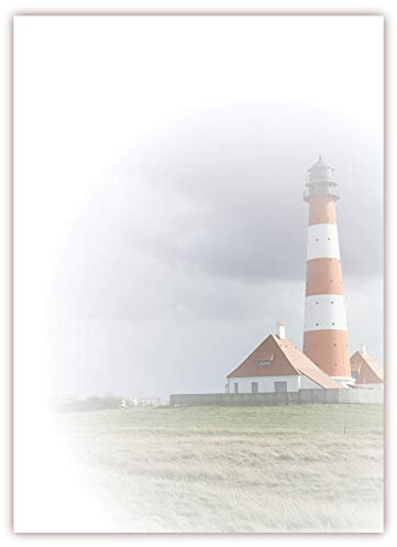 Motiv Briefpapier (Leuchtturm-5107, DIN A4, 100 Blatt) rot weißer Leuchtturm an der Nordsee Briefpapier (Westerhever Leuchtturm)