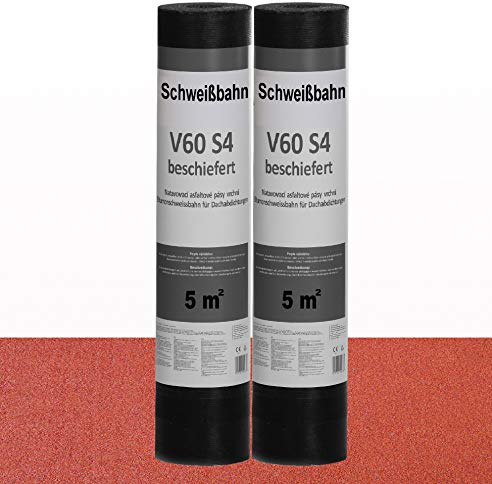 Isolbau Schweißbahn V60 S4 beschiefert - Bitumenbahn mit Glasvlies-Einlage zur Dachabdichtung - Rot, 2 x 5 m² Rolle