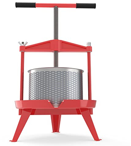 EJWOX Fruit Wine Press 2.38 Gal - Heavy-duty T-Handle & Cross-beam, Stainless Steel Juice Maker for Apple, Grape, Home Brewing