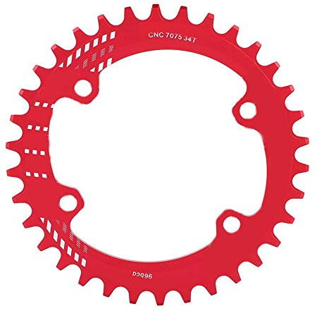 Tbest Narrow Wide Chainring 96mm BCD 32T 34T 36T 38T Bicycle Single Chain Ring Guard Compatible M6000 M7000 M8000 Mountain Bike (Red/Black, Aluminum Alloy)