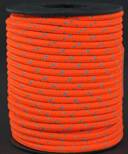 Gepolight ® Flechtleine/Flechtschnur/Seil/Zeltleine/Absperrseil/Schnur stark reflektierend und fluoreszierend Ø 3.5mm-15meter leuchtorange/neonorange (hochsichtbare Signalfarbe)