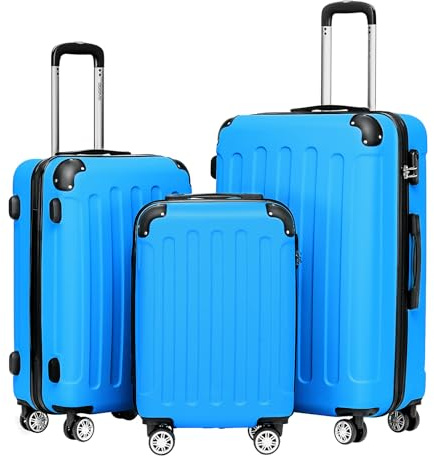 BEIBYE Kofferset 3-teilig – Kabinenkoffer, Reisekoffer und XL-Koffer aus ABS mit Doppelrollen und Zahlenschloss, Türkis