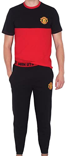 Manchester United FC Official Football Mens Premium Long Pyjamas Black Sm.