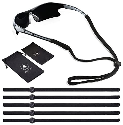 Mini Tree 5 PCS Sports Eyeglass Strap Sunglasses Lanyard Adjustable Non-Slip Eyewear Retainer Glass Cord for Running Camping Reading Outdoor (Black)
