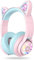 iClever Auriculares Bluetooth para Niños, BTH13 Cat Ear LED Light Up Kids Auriculares Inalámbricos, 50H Playtime, 74/85dBA Limitación de Volumen, con Micrófono sobre la Oreja
