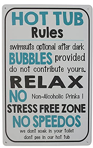 Hioni Hot Tub Rules, Metal Tin Sign, Vintage Plaque Wall Decor