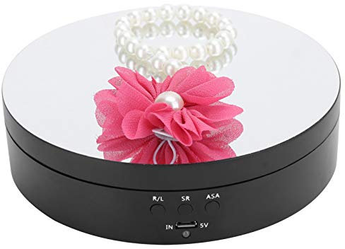 Présentoir rotatif, 360 degrés, 3 vitesses, chargeur USB, plateau tournant, électrique, 5,43 pouces, de type miroir, plateau rotatif motorisé pour afficher des bijoux, des