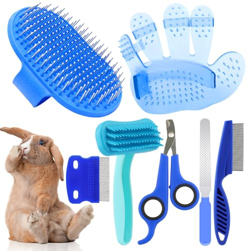 Kalamanda Kaninchenpflegeset, Kaninchenbürste zum Ausfallen mit Hasen-Nagelknipser, Kaninchen-Nagelschneider mit Haustierkämmen für Hamster, Meerschweinchen, Frettchen von Kalamanda, 6 Stück