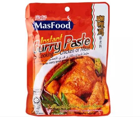Masfood Instant Curry Paste For Cooking Chicken or Meat 180g - Instant Paste for cooking chicken or meat. Also can be use for fried rice stick, fried noodles, fried chicken mean and BBQ.