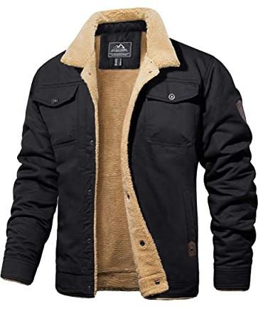 MAGCOMSEN Men's Winter Coat Fleece Winter Military Cargo Windbreaker Jackets Casual Cotton Outdoors Military Tactical Jacket,Black,XL