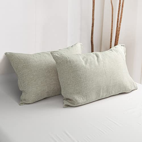 NTBAY French Linen Pillow Cases - Yarn Dyed 2 Pack 100% Linen Queen Pillowcases, Breathable and Cooling Washed Pillow Cases with Envelope Closure, 20x30 Inches, Natural Linen