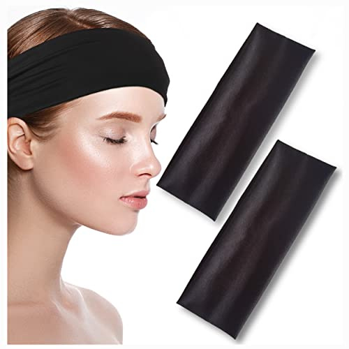 2 x 7 cm schwarze Unisex-Stirnbänder für Damenhaar, Stirnbänder für Make-up, Fitnessstudio, Yoga oder Laufen, dehnbar, schweißableitend, atmungsaktiv, schwarzes Haarband