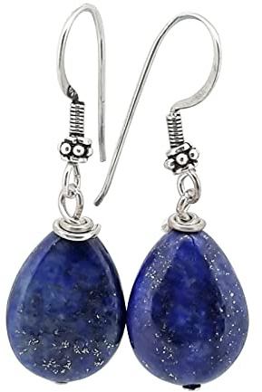 Boucles d'oreilles en argent sterling avec pierres naturelles faites à la main - Idées cadeaux pour les femmes (lapis-lazuli Bleu)