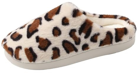 JOMIX Zapatillas Casa Mujer con Estampado de Leopardo Calientes Pantuflas Peluche Felpa Suave Cómoda Invierno
