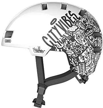 ABUS Stadthelm Skurb ACE - Stylischer Fahrradhelm im Alltag, beim Skaten, BMX-Fahren oder Longboarden - City Vibes, Größe S (52-56 cm), Schwarz/Weiß (City Vibes)