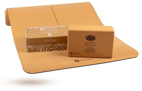 Yogaset -1 Yogamatte Kork by SPORTS-HERO® - 2er Set - 1x Yogablock aus Naturkork für Yoga/Pilates - 100% nachhaltig & schadstofffrei