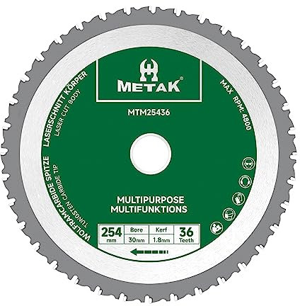 METAK HM Multifunktions Kreissägeblatt 254x30 mm für Holz, Metall, Aluminium | Multi Material Sägeblatt 254mm 36 Zähne für Stahl | Reduzierring 30 mm inklusive