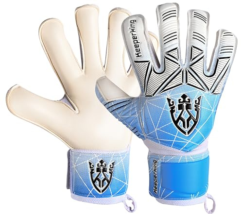 Keeperking Målvaktshandskar för vuxna, barn och ungdomar, med och utan fingerskydd, fotbollshandskar med avtagbara fingerskydd på 4 mm, unisex (5, cyanblå – med avtagbara fingerskydd)