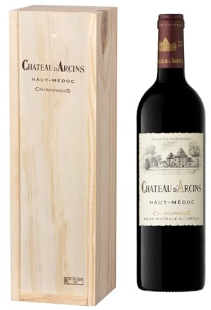 Coffret Cadeau Caisse Bois - MAGNUM Château Arcins - AOP Haut Medoc - Cru Bourgeois - Vin Rouge - 1,5 L