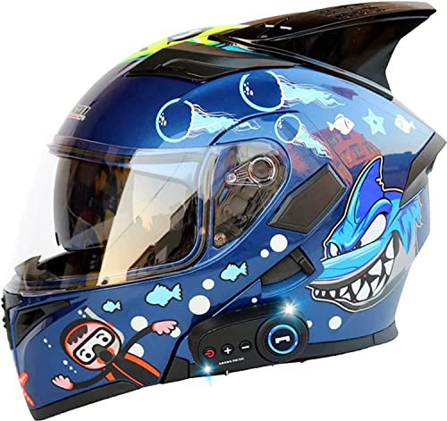 RUANLOV Bluetooth Modular Motorcycle Helmet,DOT/ECE Approved Built-in Dual Speaker Full Face Flip Up Front Helmet Double Visor Helmets,for Adults Men and Women (M XL=61~62cm)