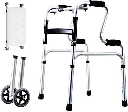 Gehhilfe für Senioren, kompakte medizinische Gehhilfe für Erwachsene mit Rädern, leichtes, zusammenklappbares Gehgestell, Gehhilfe aus Aluminium, rollende Gehhilfe