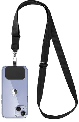 Drucilla Cordón para el Cuello, Cadena de Teléfono Celular Universal, Cuerda para Móvil Ajustable, Colgante para Movil, Compatible con la mayoría de los Smartphones, Negro