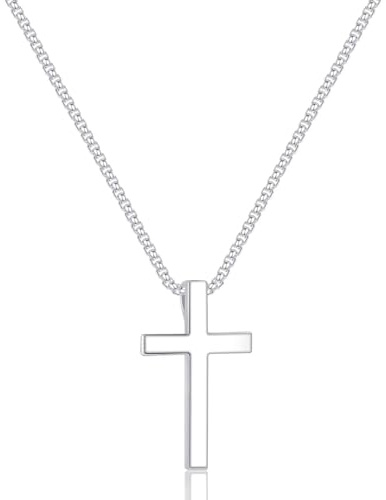 TINGN Kreuz Kette Herren, Silber Kette mit Kreuz Anhänger Halskette Herren Frauen Mädchen Geschenk Kreuzkette Modeschmuck Geschenk für Männer Sohn