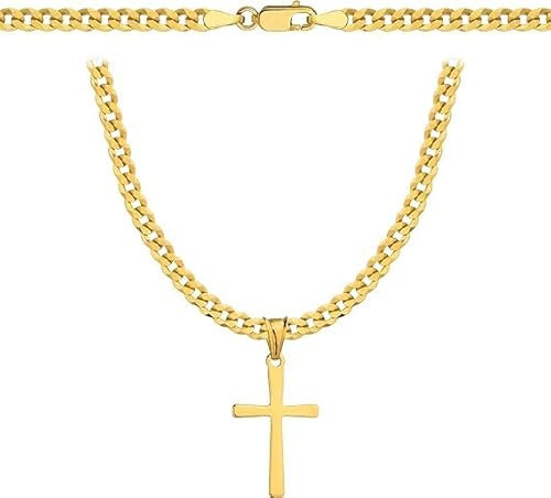 Amor Luxury Goldkette - Königskette - Kreuzkette - Geschenk für Freund, Herren Geschenke zum Geburtstag - Halskette, Goldkette Kreuzkette, Herren Schmuck (50 cm)