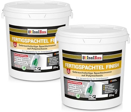 Isolbau Fertigspachtel Finish 50 kg, Glättspachtel Fugenspachtel, Gebrauchsfertige Polymer-Gips Fertig-Spachtelmasse für innen, Weiß Q1-Q10