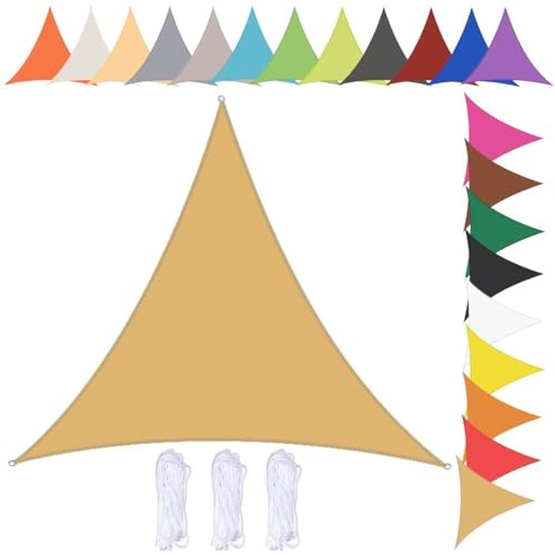 nvdsivee Vela Ombreggiante Impermeabile Triangolare Tenda da Sole per Esterno Telo Ombreggiante con Occhielli e Corda 90% UV Protezione Vela Parasole per Giardino Giallo Sabbia 2x2x2m