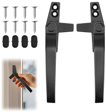 2 Pcs Window Handle, Universal Double Glazing Window Handles Right/Left UPVC Window Locking Handle Replacement Kit Zinc Alloy Door Security Handle for Home Office Windows and Sliding Doors (Black)