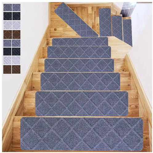 RYJYQYX Anti-Rutsch Stufenmatten Innen, Waschbar Treppen Teppichstufen, 76 x 20,3 cm Stufenmatten Ohne Kleben für Kinder Ältere und Hunde,A-15Pcs