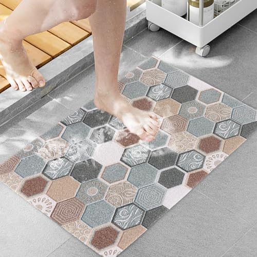 Fecialy Duschmatte rutschfest, 60x80cm, Badewannenmatte rutschfest mit Ablauf, Weiche PVC-Luffa Antirutschmatte Badewanne, Schnell Trocknend Antirutschmatte Dusche für Badewanne und Nassbereiche