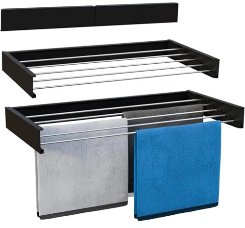 Étendoir à Linge Mural, Étendoir, Montage Mural, COBRA Etendoir à Linge Pliable pour l'intérieur ou l'extérieur, 100 cm, Noir