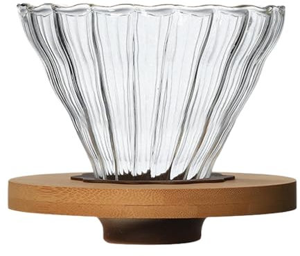 Demsyeq Vierte sobre el gotero de café | Vidrio vertido con soporte, embudo de café, taza de una sola taza, taza de filtro de café hecha a mano para los amantes del café