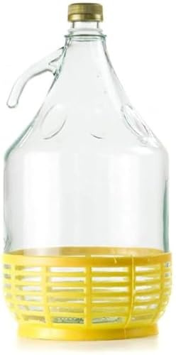 MERYLIN SHOP Damigiana 5-liters glaskupa med plastkorg och handtag, för olja, vin, alkohol (transparent, 2 st)