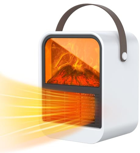Termoventilatore da Bagno, Portatile Stufetta Elettrica per Caminetto, Effetto fiamma 3D realistico, 1000W/650W & Protezione Tip-Over a PTC Termoventilatore Ceramica per uso Interno, Sala Ufficio