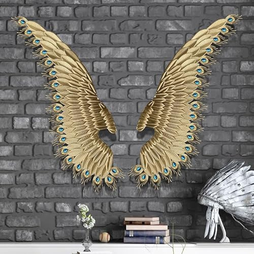 SYLUOQP 2 PCS Engelsflügel Wanddeko, Engel Wandhänger Wandskulptur Flügel | Home Wanddekorationen, Flügelförmige Wanddekoration, 100*35CM,Gold