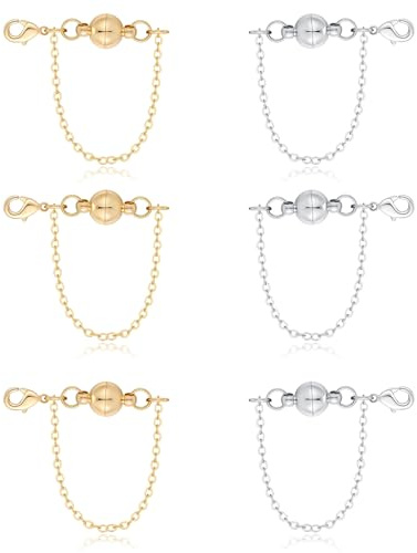 8 Stück Magnetverschluss Armband,Magnetverschluss Kette für Armbänder mit Karabinerverschluss und Sicherheitskette,Verlustsichere Magnetverschlüsse für Halsketten (Gold,Silber)